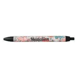 Bolígrafo De Tinta Negra Patrón de Paisley floral clásico de bonito persona