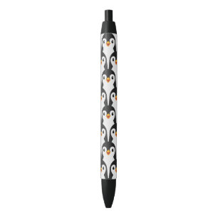 Bolígrafo De Tinta Negra Patrón de pingüino moderno en blanco y negro