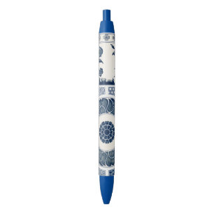 Bolígrafo De Tinta Negra Patrón de porcelana azul blanca china antigua