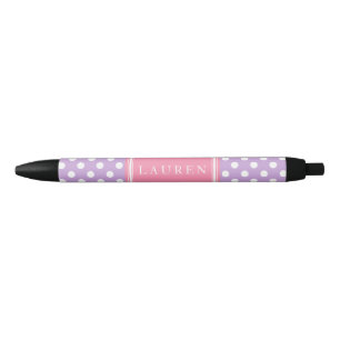 Bolígrafo De Tinta Negra Patrón de puntos de lavanda y polka rosa