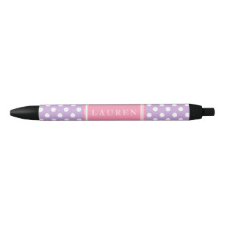 Bolígrafo De Tinta Negra Patrón de puntos de lavanda y polka rosa