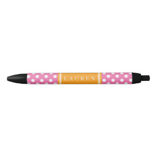 Bolígrafo De Tinta Negra Patrón de puntos de polka rosa y Naranja