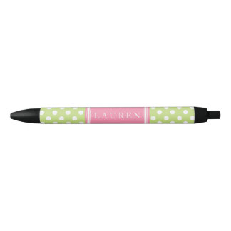 Bolígrafo De Tinta Negra Patrón de puntos de polka verde y rosa personaliza