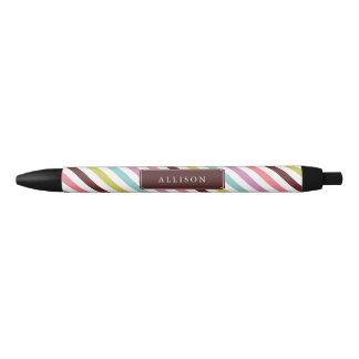 Bolígrafo De Tinta Negra Patrón de rayas arcoiris personalizado