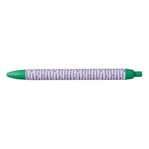 Bolígrafo De Tinta Negra patrón de rayas con margaritas moradas