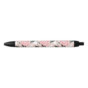 Bolígrafo De Tinta Negra patrón de rosa rosa