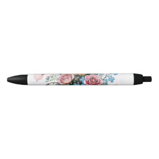 Bolígrafo De Tinta Negra Patrón de vid floral – Arte boho de acuarela suave