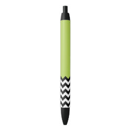 Bolígrafo De Tinta Negra Patrón de zigzag negro y blanco, chevron, verde