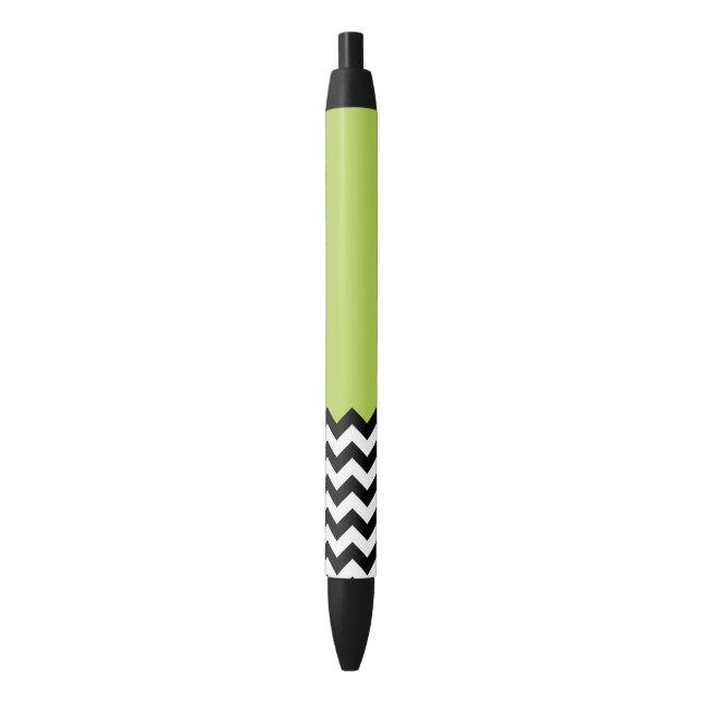 Bolígrafo De Tinta Negra Patrón de zigzag negro y blanco, chevron, verde (Frente vertical)