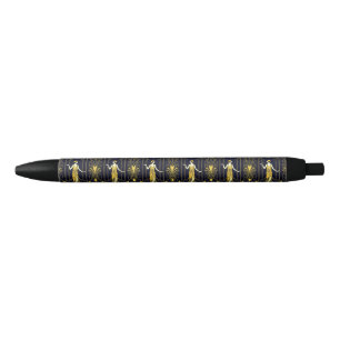 Bolígrafo De Tinta Negra Patrón decorativo dorado y negro de Gabsy