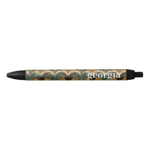Bolígrafo De Tinta Negra Patrón Egipcio Art Déco   Monograma