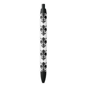 Bolígrafo De Tinta Negra Patrón Fleur de lis de color blanco y negro