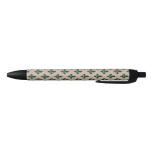 Bolígrafo De Tinta Negra Patrón Fleur de Lis, verde francés real en crema