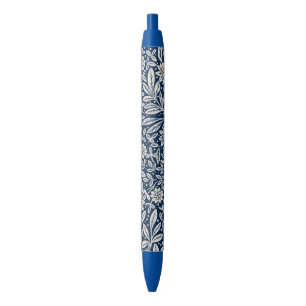 Bolígrafo De Tinta Negra Patrón floral azul y blanco vintage