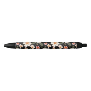 Bolígrafo De Tinta Negra Patrón floral brillante sobre negro