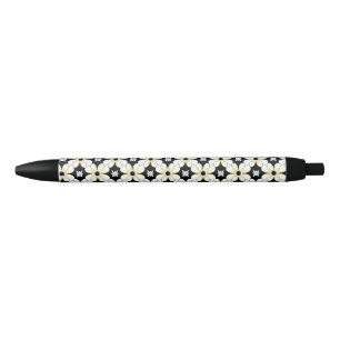 Bolígrafo De Tinta Negra Patrón floral con flor blanca y amarilla