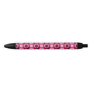 Bolígrafo De Tinta Negra Patrón floral con loto rosa y blanco vibrante