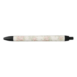 Bolígrafo De Tinta Negra Patrón Floral Cottagecore de Rosa Rosa Antigua