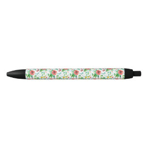 Bolígrafo De Tinta Negra Patrón floral de flores rosadas pintadas a mano-23