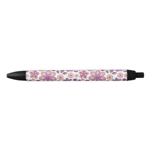 Bolígrafo De Tinta Negra Patrón floral hippie moderno   Botánico