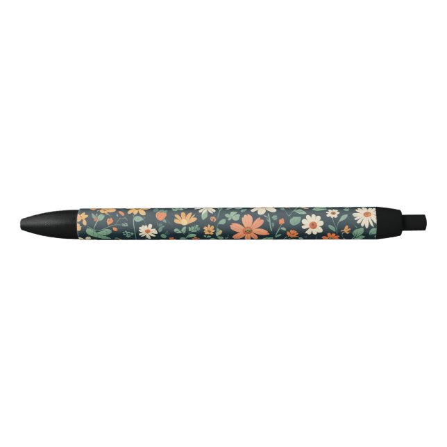 Bolígrafo De Tinta Negra Patrón floral simple (Anverso)