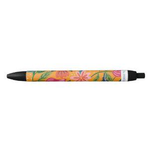 Bolígrafo De Tinta Negra Patrón floral tropical moderno