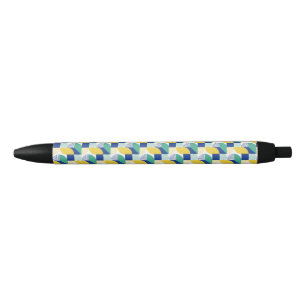 Bolígrafo De Tinta Negra Patrón geométrico abstracto de amarillo verde azul