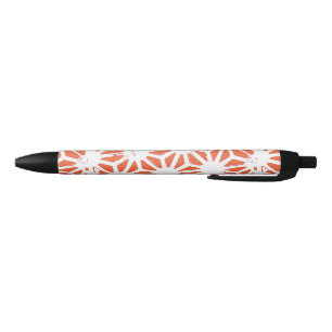 Bolígrafo De Tinta Negra Patrón geométrico blanco y naranja