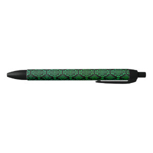 Bolígrafo De Tinta Negra Patrón geométrico verde / Impresión india