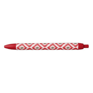 Bolígrafo De Tinta Negra Patrón Ikat Rojo Y Marrón