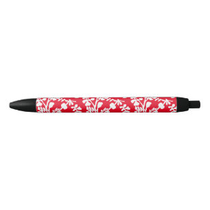 Bolígrafo De Tinta Negra Patrón Repetidor Floral Rojo Y Blanco