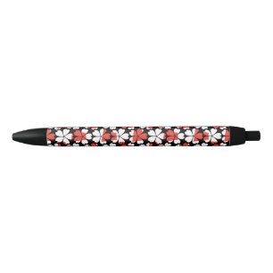 Bolígrafo De Tinta Negra Patrones de flores rojas blancas lindas