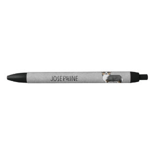 Bolígrafo De Tinta Negra Pembroke Welsh Corgi Tricolor Negro Y Tu Nombre
