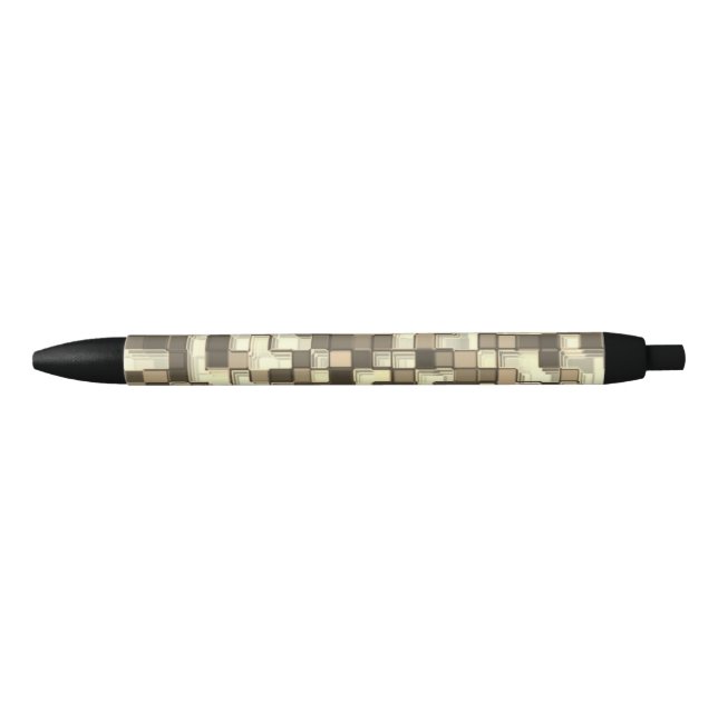 Bolígrafo De Tinta Negra Pequeños cuadros, tonos marrones y beige (Anverso)