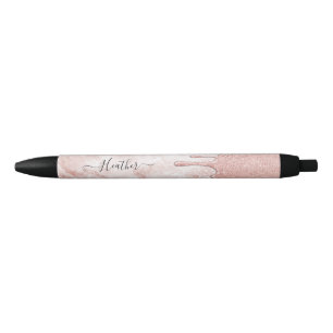 Bolígrafo De Tinta Negra Perforaciones de Purpurina de oro de Rosa Girly