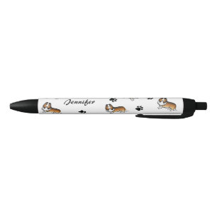 Bolígrafo De Tinta Negra Perros Rough Collie Sable Con Patitas Y Nombre