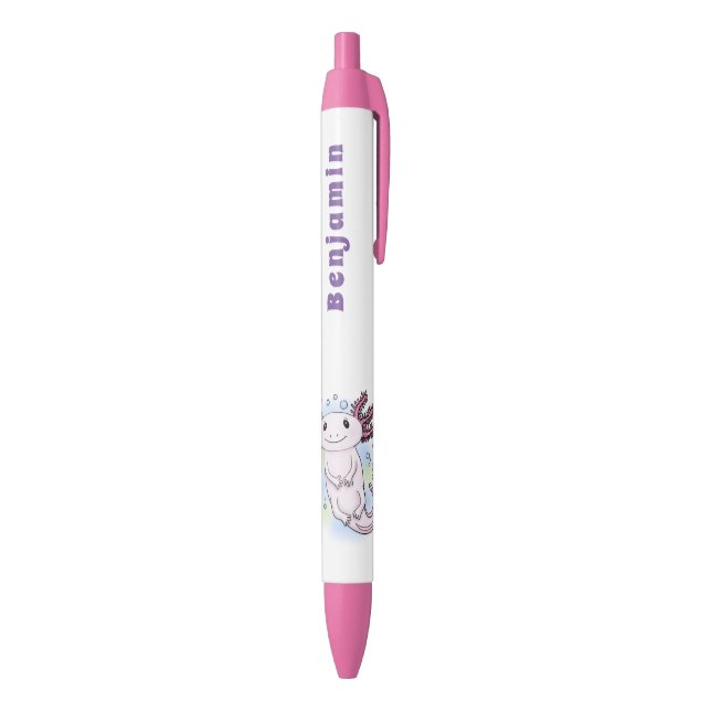Bolígrafo De Tinta Negra Personalizado axolotópico rosa adorable (Parte inferior (Vertical))