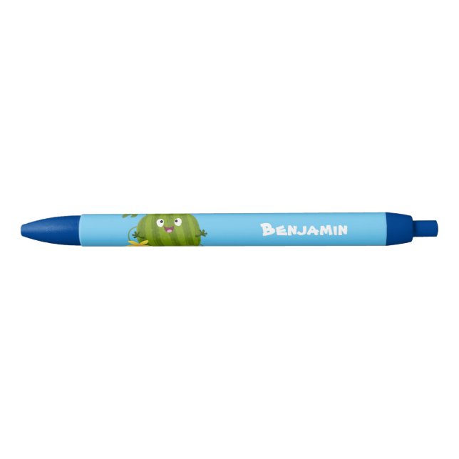 Bolígrafo De Tinta Negra Personalizado de la sandía sonriente alegre (Anverso)