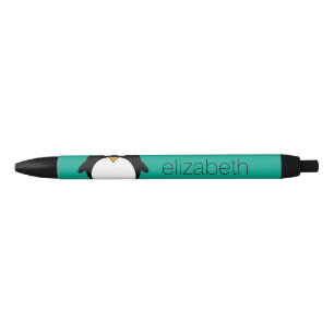 Bolígrafo De Tinta Negra personalizado lindo pingüino esmeralda y negro