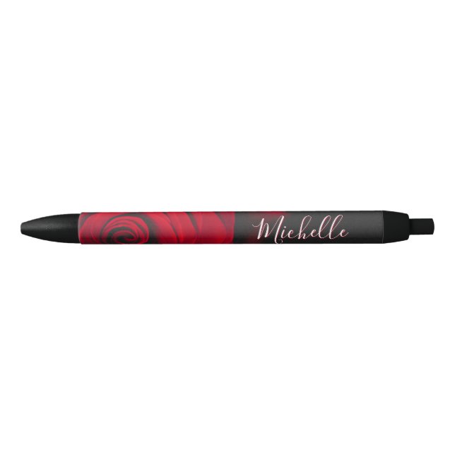 Bolígrafo De Tinta Negra Personalizado monograma rojo rosa vintage fotograf (Anverso)