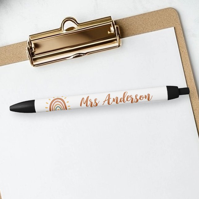 Bolígrafo De Tinta Negra Personalizado Nombre del profesor Boho Arcoiris Su (Subido por el creador)