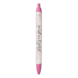 Bolígrafo De Tinta Negra Pétalos de Rosa Floral Rosa Beige Dorado