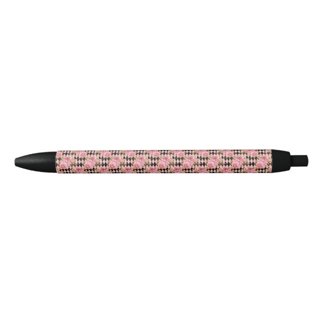 Bolígrafo De Tinta Negra Pink and Gold Floral Pen (Anverso)
