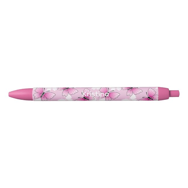 Bolígrafo De Tinta Negra Pink Butterfly Cute Kawaii Personalized Pen (Anverso)