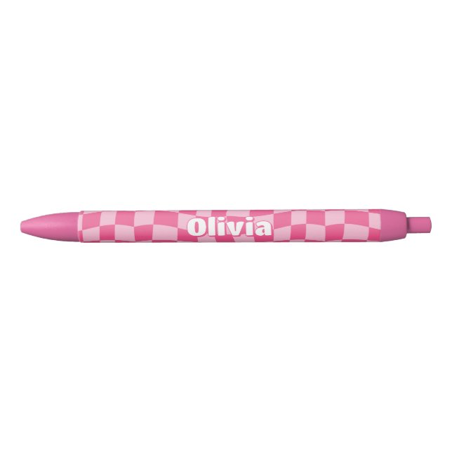 Bolígrafo De Tinta Negra Pink Checkered Preppy (Anverso)