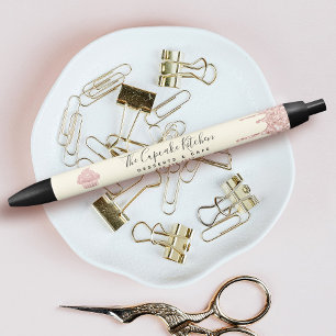 Bolígrafo De Tinta Negra Pink Cupcake Glitter Drips Bakery Pastry Chef Gold