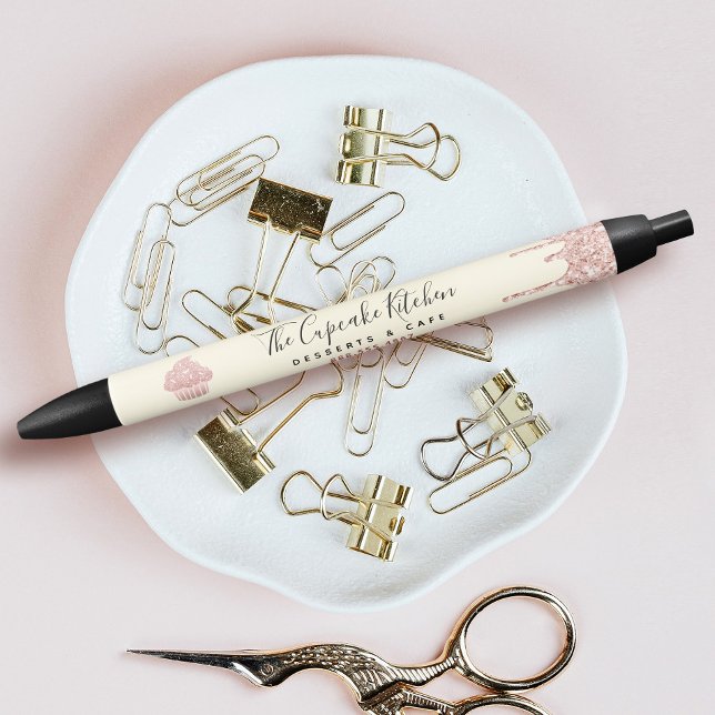 Bolígrafo De Tinta Negra Pink Cupcake Glitter Drips Bakery Pastry Chef Gold (Subido por el creador)