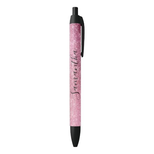Bolígrafo De Tinta Negra Pink Glitzy Sparkle Personalizado (Parte inferior (Vertical))
