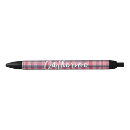 Bolígrafo De Tinta Negra Pink Plaid Personalized Pen | One Owl Artist