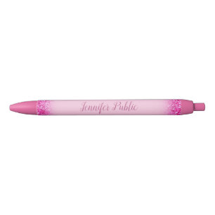 Bolígrafo De Tinta Negra Plantilla Glitter Rosa Femenina Personalizada con